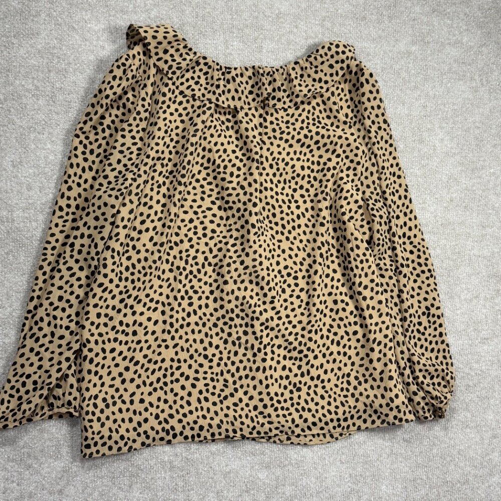 J. Crew Leopard Print Ruffle V-Neck Blouse Tan Black XL - Picture 3 of 6
